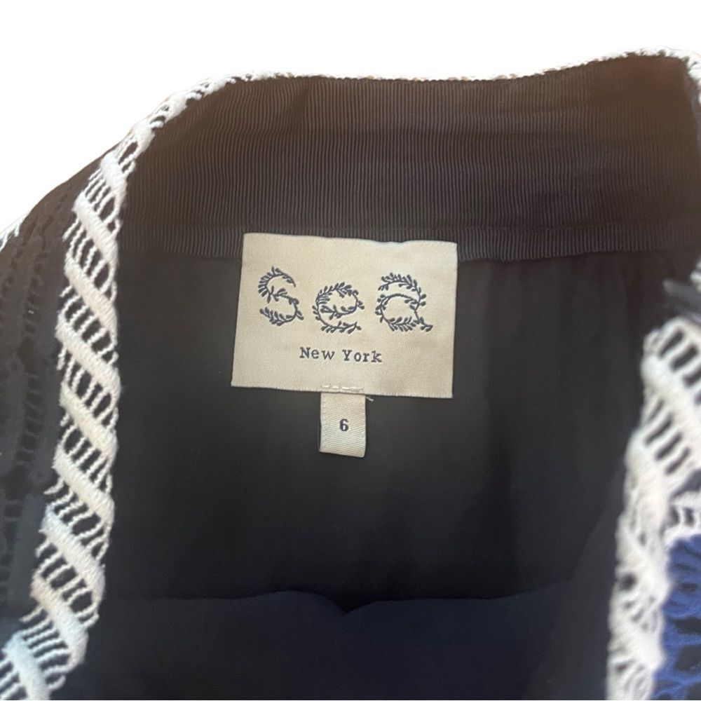 Sea NY Used Crochet Stripe Pencil Skirt Black White Blue Green Scalloped Sz 6 - Picture 4 of 8